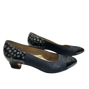 Salvatore Ferragamo Italy Vtg Navy Black Croc Vegan Block Heel Women 7 1/2B